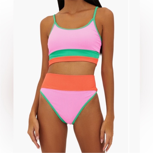 - Beach Riot NEW Emmy Color block High Waist Bikini Bottoms